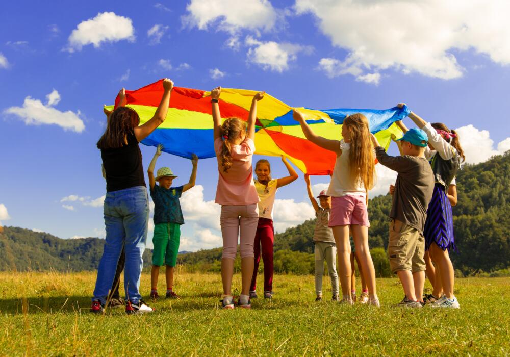 Kids playing on a field.